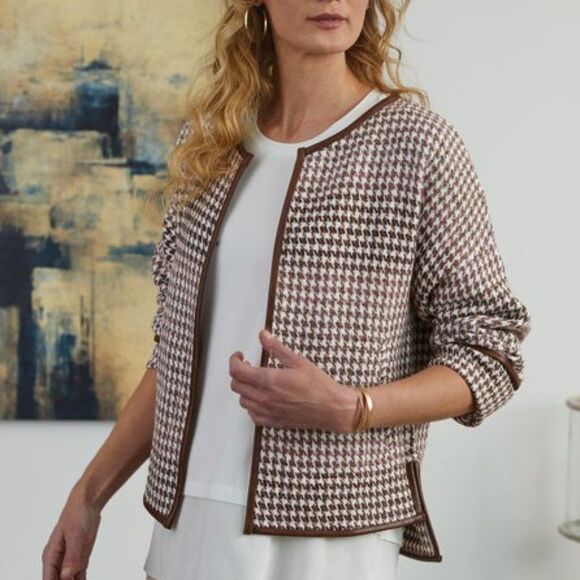 Soft Surroundings Women's Romilly Houndstooth Jacquard Topper Jacket - XS - Picture 1 of 9